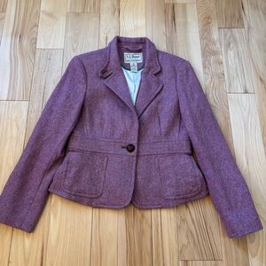 LL Bean Shetland Wool Herringbone Mauve Pink Purple Blazer Size 10 Petite